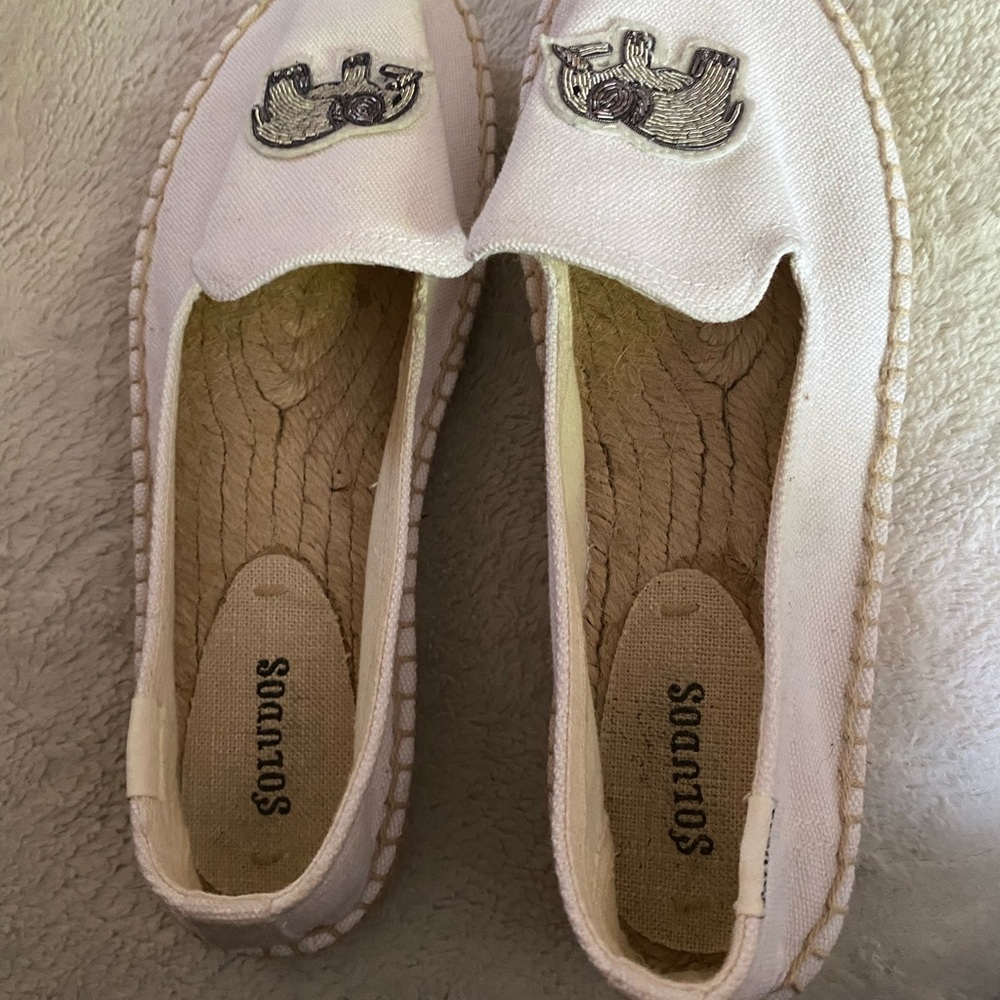 Soludos White Espadrille Flats with Decorative Embellishment